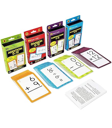 Carson Dellosa Addition, Subtraction, Division, and Multiplication Flash Cards, 4 Sets of Flashcards, Math Games for Kids 8-12, 3rd Grade Mathematics and Up