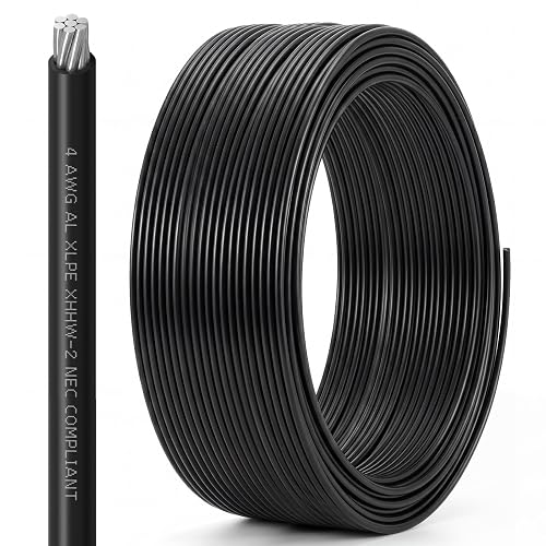Relaxweex 75Ft 4 AWG XHHW-2 Aluminum Building Wire - UL Listed 600V 75A 90°C Stranded Cable for Residential, Commercial and Industrial Power Distribution Systems