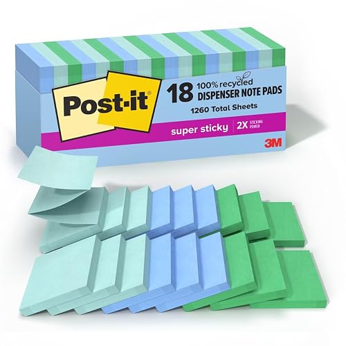 Post-it Recycled Super Sticky Pop-Up Notes, 3" x 3", 18 Pads/Pk | School Supplies and Office Products, 2X the Sticking Power