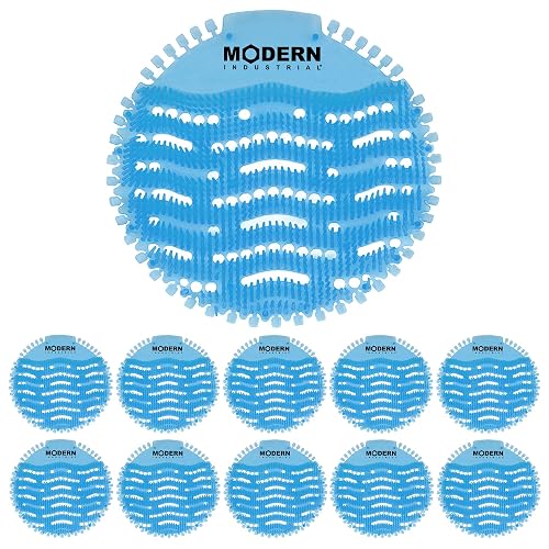 Modern Industrial Urinal Screens & Deodorizer 10-Pack (Blue Ocean Mist) | Fits All Urinals - Minimize Splash and Odors for Clean, Fresh Restrooms - Urinal Screen Deodorizer Pads