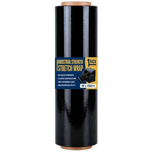 Rockin Rolls Stretch Film Pallet Wrap, Black, 18"x1500ft, 80 Gauge, 1 Roll