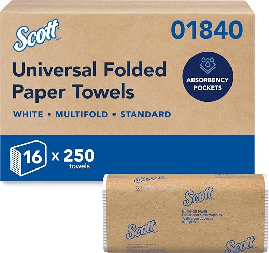 Scott Professional Multifold Paper Towels, Bulk, 16 x 250 Sheets (01840) | Universal, Standard Tier, Absorbency Pockets, Compressed, Compatible with Universal Folded Towel Dispensers