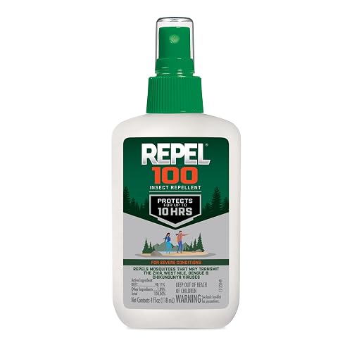 Repel 100 Mosquito & Insect Repellent 4 Oz, 98% DEET | Repels Mosquitoes, Ticks, Gnats, Biting Flies, Chiggers & Fleas, Lasts Up To 10 Hours, Compact Bug Spray For Outdoor Travel