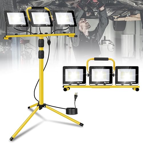 JDZKOMKE 21000Lumens LED Work Lights with Stand, 3 Adjustable Work Lamp | Head With Individual Switch, IP66 Waterproof Tripod Work light for Outdoor Indoor Job Site Workshop Garage Construction Site