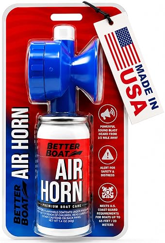 Air Horn 1.4 oz 120 dB, Compact Emergency Signal Horn for Boating Safety | Walking Camping, Handheld Fog Horn Heard 1/2 Mile, Made in USA, Better Boat