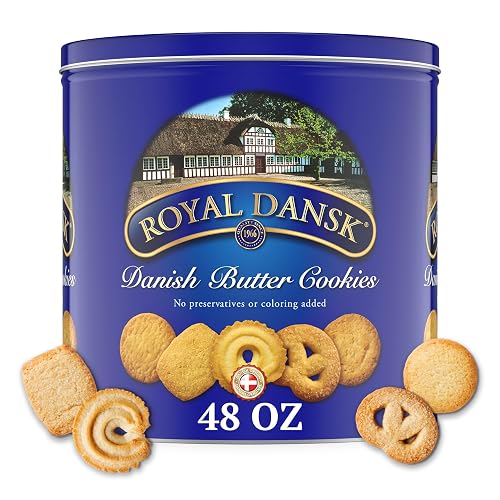 Royal Dansk Butter Cookies, Assorted Snacks Made with Real Butter, 48 Oz | Perfect for coffee or tea, assorted Danish butter cookies made with real butter, in a cookie tin for sharing and hosting