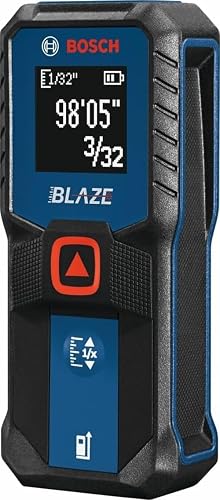 BOSCH GLM100-23 100 Ft Blaze Laser Distance Measure, With 2 AA Batteries | digital tape measure with laser, with backlit display, 1/16 in accuracy, 100 ft measuring range, and includes 2 AA batteries
