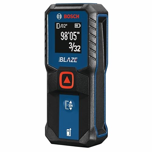 BOSCH GLM100-23 100 Ft Blaze Laser Distance Measure, with 2 AA Batteries | digital tape measure with laser, with backlit display, 1/16 in accuracy, 100 ft measuring range, and includes 2 AA batteries