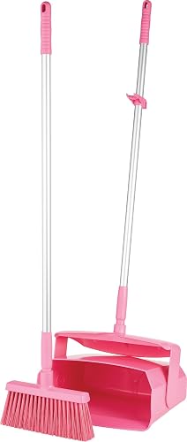 Remco - A Vikan Company 62501 Lobby Dustpan with Broom, Polypropylene/Polyester/Aluminum, 7" X 14" Bin, 37" Handle, Pink