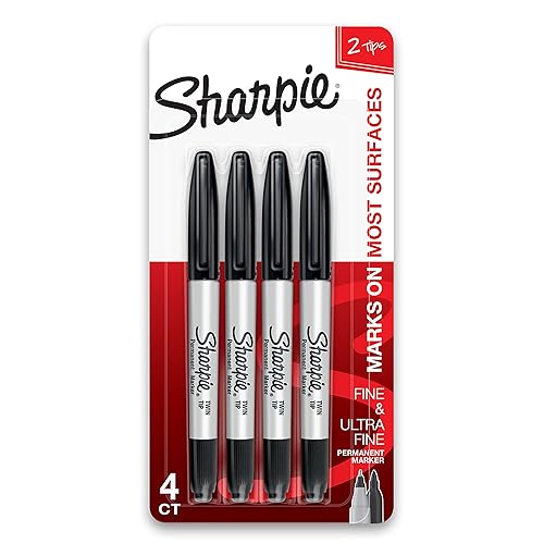 Sharpie Twin Tip Permanent Markers, Fine and Ultra Fine, Black, 4 Count
