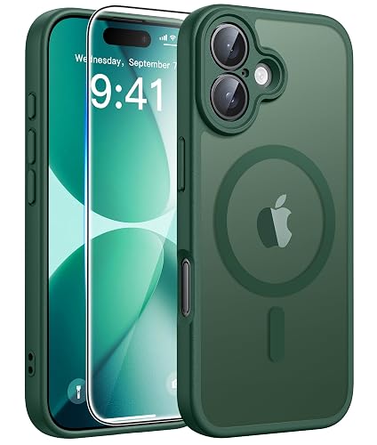 FNTCASE for iPhone 17 Case, Compatible with Magsafe, Glass Screen Protector | Full Camera Protection, Translucent Matte, 14FT Military Grade Drop Proof, Shockproof Protective Phone Cover, Green