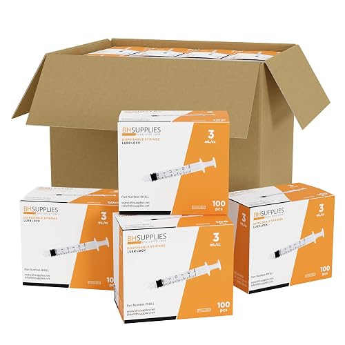 Bulk Case: BH Supplies 3mL Sterile Luer Lock Syringe - Individually Wrapped (2400 Syringes, 24 Boxes of 100 Units)