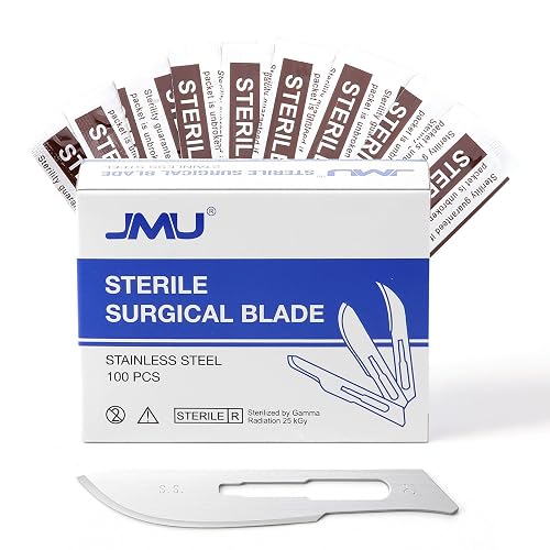 JMU 100pcs Scalpel Blades Sterile #21, Disposable Stainless Steel Blades | Individually Foil Wrapped Surgical Blades