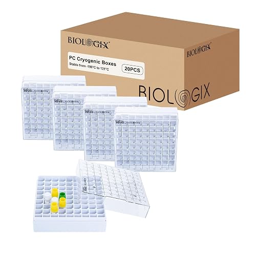 CryoKing 2in PC Cryo Boxes, 81-Well Tube Racks, Case of 20, White | Numbered, Detachable Lid, Polycarbonate, Compatible with 0.5ml to 2.0ml Tubes, Stable from -196° C to 121° C