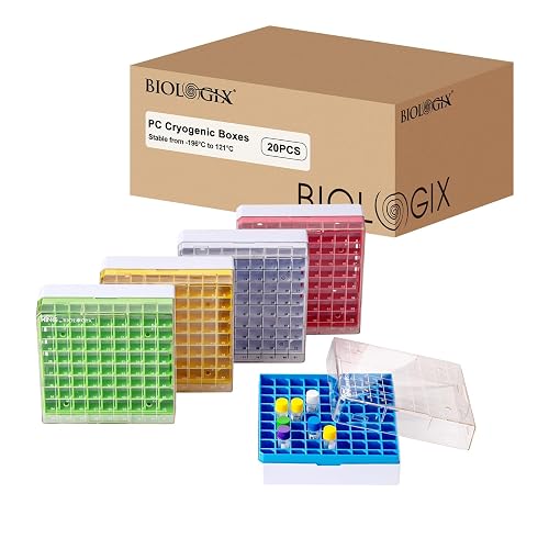 CryoKing 81-Well Cryoboxes, 2in Cryo Box, PC, Assorted Color, Case of 20 | Drain holes and air vents minimize condensation, Numbered grids for sample identification