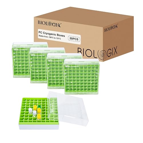 CryoKing 2in Cryo Boxes, 81-Well Tube Racks, Case of 20, Green | Numbered, Detachable Lid, Polycarbonate, Compatible with 0.5–2.0 mL Tubes, Reusable for Freezing and Thawing