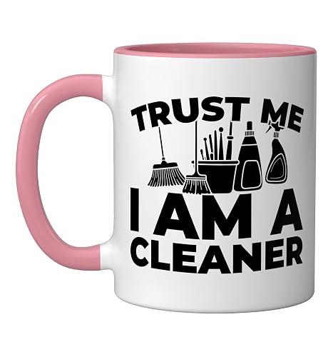 Cleaner Janitorial Sanitation - Housekeeping Cleaner Ceramic Mug, Pink/White