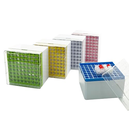CryoKing 81-Well PC Cryoboxes, 3.75in Height, Assorted Colors, 5 Pcs/Pack | Drain holes and air vents minimize condensation, Numbered grids for sample identification