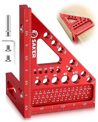 Saker 3D Multi-Angle Measuring Square Ruler, Aluminum Alloy Carpenter Square, 0-90° Precision Hole Scribing Ruler with Angle Pin for Woodworking, Engineering, and Construction Projects