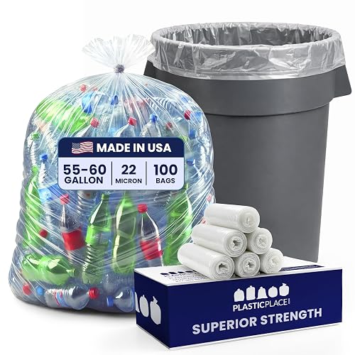 Plasticplace 55-60 Gallon Trash Bags, Heavy Duty Black Garbage Bags, 100 Count for Lawn, Yard, and Outdoor Waste Disposal, Ideal for Industrial Trash Cans, Contractors, and Home Improvement Projects