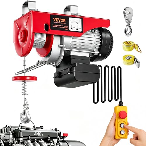 VEVOR Electric Hoist with Remote Control, 440 lbs Material Handling Tool, 110V Electric Hoist with 14ft Remote Control for Factories, Warehouses, Construction Site, Attic | for Lifting in Factories, Warehouses, Construction Site, Attic, with 14ft Remote Control, 20ft/40ft Single & Double Line Lift