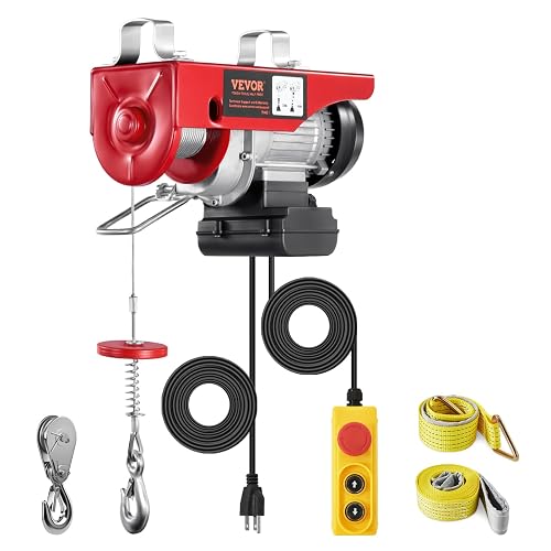 VEVOR Electric Hoist with Remote Control, 440 lbs Material Handling Tool, 110V Electric Hoist with 14ft Remote Control for Factories, Warehouses, Construction Site, Attic