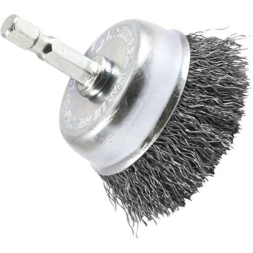 Forney 72729 Wire Cup Brush, Coarse Crimped with 1/4-Inch Hex Shank, 2-Inch-by-.012-Inch, Silver