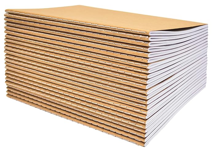 Better Office Products Kraft Notebooks 24 Pack, Blank Unlined, 8.3 in x 5.5 in, A5 Size, 60 White Pages, 80 GSM, Soft Cover Notebooks, Stitched Spines, Art Drawing Sketchbook