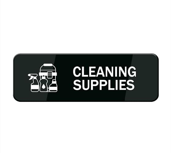 Janitorial Cleaning Supply Storage White Black Double Tape Self Adhesive Acrylic Plaque 3×9 Inche Self Stick Plate For Commercial Cafe Sanitation Gear Locked Room Wall Marker