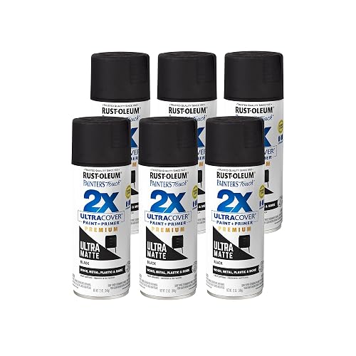 Rust-Oleum Painter's Touch 2X Ultra Cover Spray Paint, Ultra Matte Black | Indoor and Outdoor Surfaces (Metal, Wood, Plastic), Fast Dry, Durable, Sprays from Any Angle, Comfort Tip, Oil Based, 6 Pack