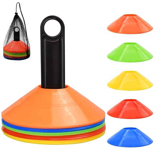 25/50/100pcs Disc Cones, Agility Soccer Cones with Carry Bag and Holder | for Sports Training, Football, Soccer, Basketball, Coaching, Practice Equipment