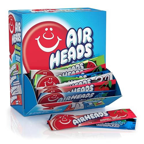 Airheads Full-Size Candy Bars, Assorted Taffy Variety Pack, 60 Count Box | Individually Wrapped Bulk Candy, Assorted Fruit Flavors, Artificially Flavored