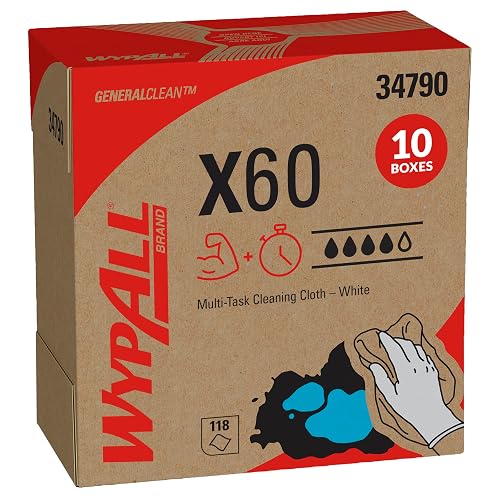 WypAll GeneralClean X60 Multi-Task Cleaning Cloths, 10 x 118 Towels (34790) | Pop-Up Box, White Towels, Strong & Light-Weight for General Cleaning Tasks