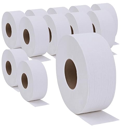 Genuine Joe Jumbo Roll Bath Tissue - 2-Ply White Toilet Paper, 3.3" x 650' per Roll, 12 Count Bulk Pack, Recycled Fiber, Commercial Grade for Dispensers