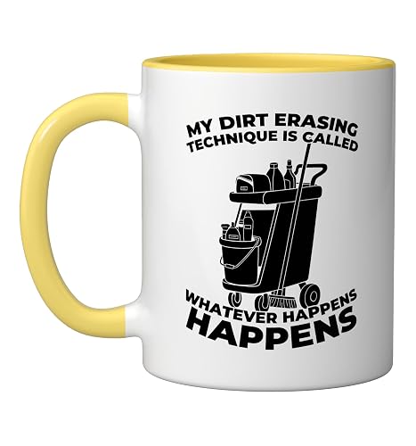 Cleaner - Housekeeping Janitorial Sanitation Cleaner Ceramic Mug, Yellow/White