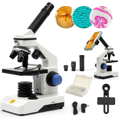 SWIFT Microscope for Adults 80X-2000X Compound Monocular Kit | High-Power Biological Microscope for Students，School Lab & Home Schooling,with Slides Set & Phone Adapter SS121