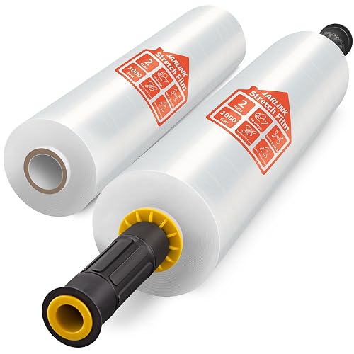 JARLINK Stretch Film, 15" x 1000' Shrink Pallet Wrap W/Handles, 60 Gauge | 2 Pack Clear stretch wrap Rolls, Industrial Strength Heavy Duty Plastic Stretch Wrap Moving, Packing, and Shipping