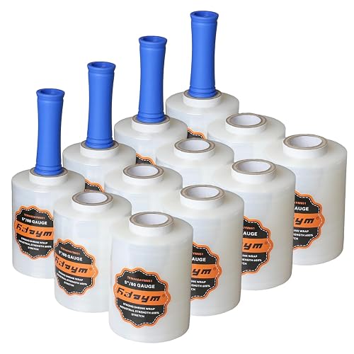 ADAYM Plastic Stretch Film Shrink Wrap Roll for Moving, 5" x 1200' 12 Rolls | 80 Gauge 600% Stretch, Self-Adhering, 5 inch Plastic Saran Wrap, For Moving, Packing, Furniture & Pallet Stabilization
