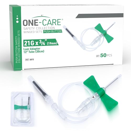 ONE-CARE 21Ga x 3/4" Lab Dispensing Accessories, Box of 50 Sets, ref 5072 | Luer Adapter, For Measuring, Industrial Lab Supplies, Individually Packaged, Push Button