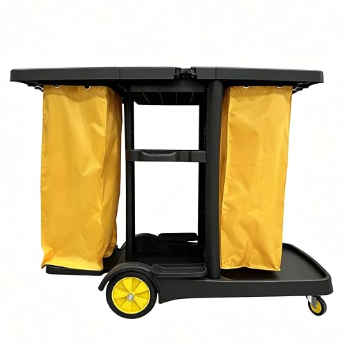 This Commercial Cleaning Cart, Multifunctional Cleaning Trolley on Wheels Equipped with Two Oxford Cloth Bags, Janitorial & Sanitation Supplies Cart for Hotel Shopping Mall Office