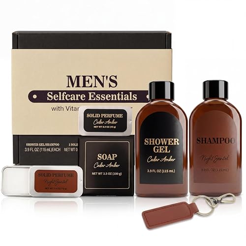 Gifts for Men 6 Pcs Cedar & Sandal Mens Gift Set, Birthday Gift Set for Men | Self Care Bath Set for Man Thank You Gift Basket Regalos para Hombre Anniversary Christmas Fathers Day Gift for Him