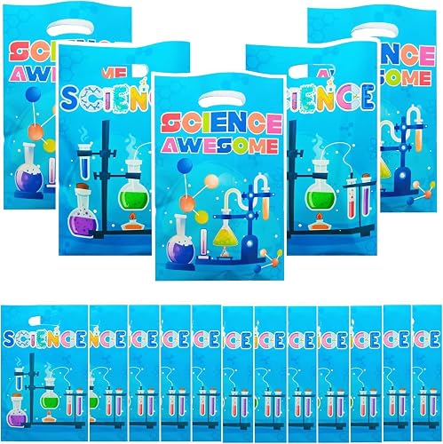 Generic 100 Pcs Science Bags: Plastic Gift Treat Candy Goody Bags with Handle for Science Party Supplies