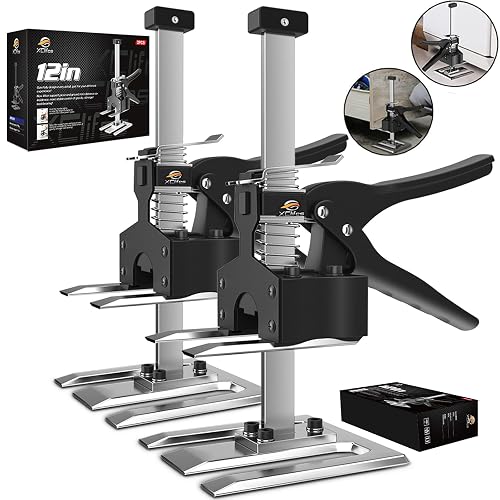 XClifes Labor Saving Arm Jack, 2 Pack Furniture Lifter Tool, Black | Multifunctional jack lifts up to 6.69" with 450 lbs capacity for cabinets, doors, windows & wall tile leveling.