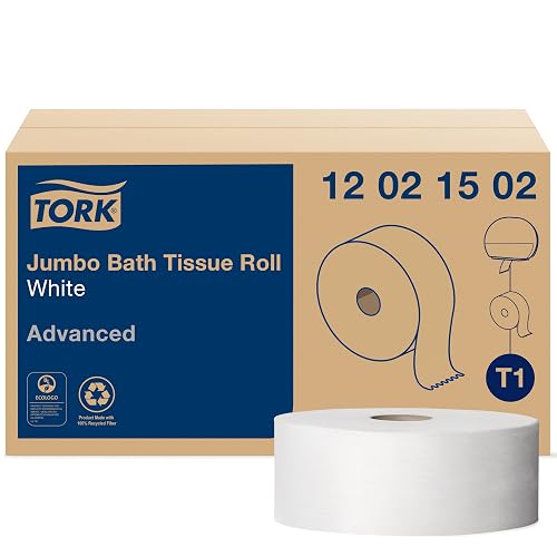 Tork Jumbo Toilet Paper Roll White T1, 2-ply, 6 x 1600 feet, 12021502 | Advanced, 6 Count (Pack of 1)