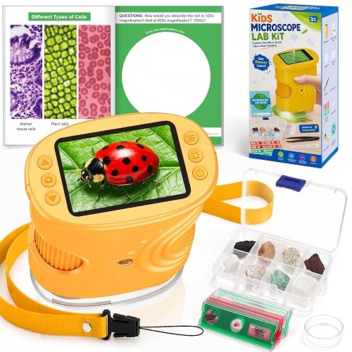 WootoyOutdoor Kids Digital Microscope Science Kit, 3 4 5 6 7 8 9 10 Year Old Boy Girl Educational Science Birthday Gifts, STEM Toys with Mineral Specimens & Plant Bugs Slides for Boys Girls Ages 3-12