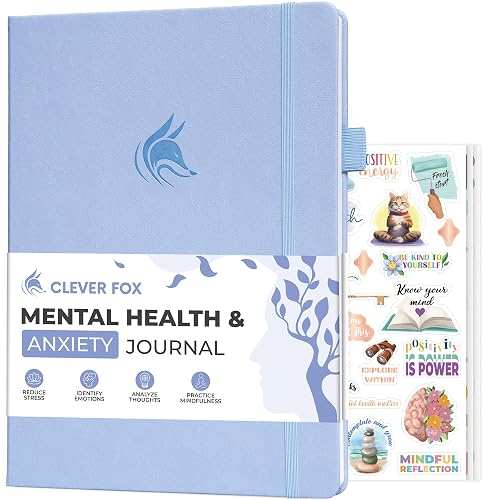 Clever Fox Mental Health & Anxiety Journal CBT Prompts 8.3x11 Periwinkle | Guided self-care diary for women, men & teens, Self-help therapy, feelings & mood tracker, dbt workbook for stress relief