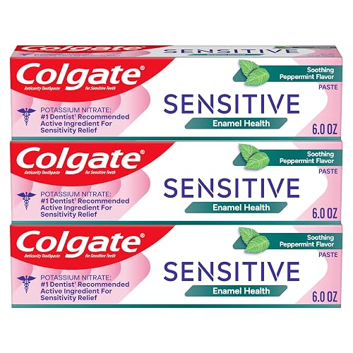 Colgate Sensitive Enamel Health Toothpaste for Sensitive Teeth, 3 Pack, 6oz | Repairs Weakened Enamel, Shields Against Erosion, Contains Potassium Nitrate for Sensitivity Relief, Soothing Peppermint