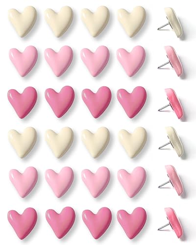 30 pcs - Heart Decorative Push Pins, Pink Cute Push Pins for Bulletin Board, Office or Home (30Pcs - Pink)