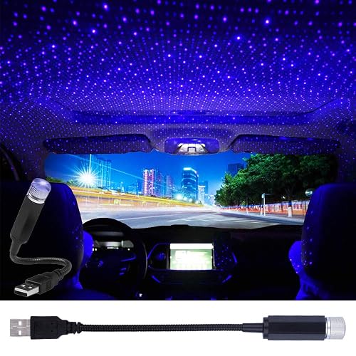 USB Star Projector Night Light, Interior Car Roof LED Light, Violet Blue | Plug-in USB, Portable Adjustable Romantic Star Lamp Projector Decorations for Car, Ceiling, Bedroom
