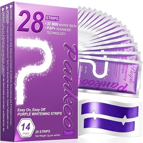 Purple Teeth Whitening Strips for Visible Whitening, 28 Counts | Helps Remove Surface Stains - Coffee & Wine Stains, Supports Enamel Care, No Sensitivity, No Slip, Teeth Whitening Gel